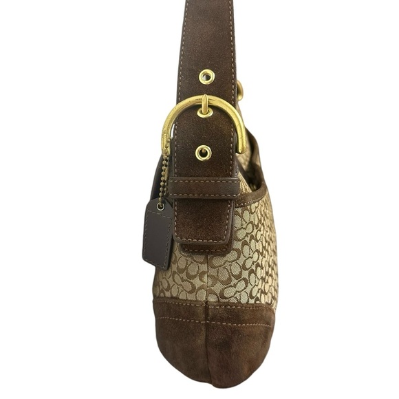 Coach Vintage #6808 Signature Soho Brown Jacquard/Suede Flap Logo Hobo Bag - Picture 7 of 16